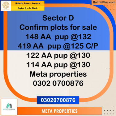 5 Marla Residential Plot for Sale in Sector D - AA Block -  Bahria Town, Lahore - (BP-357348)