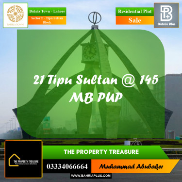 10 Marla Residential Plot for Sale in Sector F - Tipu Sultan Block -  Bahria Town, Lahore - (BP-357405)