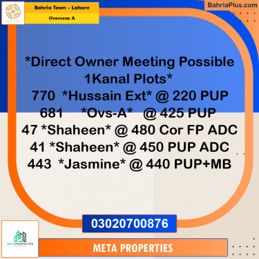 1 Kanal Residential Plot for Sale in Overseas A -  Bahria Town, Lahore - (BP-357429)