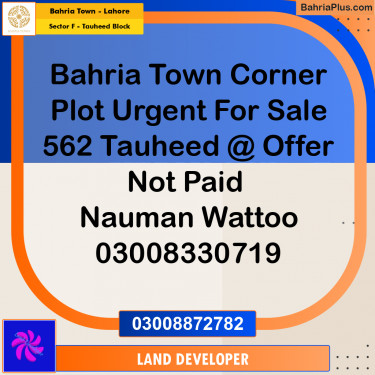 10 Marla Residential Plot for Sale in Sector F - Tauheed Block -  Bahria Town, Lahore - (BP-357477)