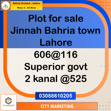 20 Marla Residential Plot for Sale in Phase 4 - G2 Block -  Bahria Orchard, Lahore - (BP-357546)