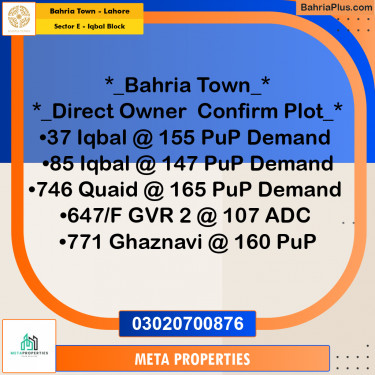 10 Marla Residential Plot for Sale in Sector E - Iqbal Block -  Bahria Town, Lahore - (BP-357553)