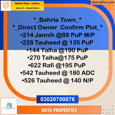5 Marla Residential Plot for Sale in Sector E - Jinnah Block -  Bahria Town, Lahore - (BP-357556)