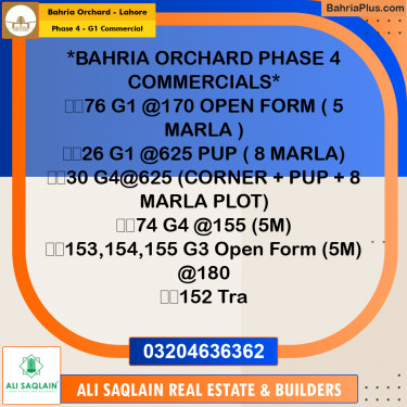 5 Marla Residential Plot for Sale in Phase 4 - G1 Commercial -  Bahria Orchard, Lahore - (BP-357590)