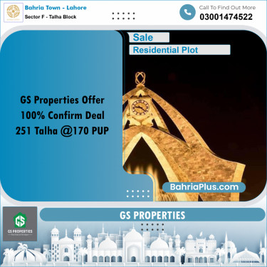 10 Marla Residential Plot for Sale in Sector F - Talha Block -  Bahria Town, Lahore - (BP-357624)