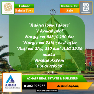 Residential Plot for Sale in Bahria Town, Lahore - (BP-357664)