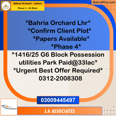 5 Marla Residential Plot for Sale in Phase 4 - G6 Block -  Bahria Orchard, Lahore - (BP-357702)