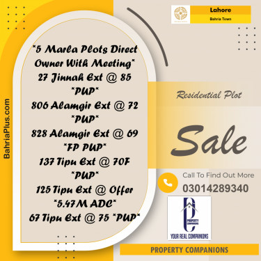 Residential Plot for Sale in Bahria Town, Lahore - (BP-357758)