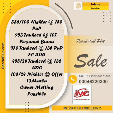 Residential Plot for Sale in Bahria Town, Lahore - (BP-357841)