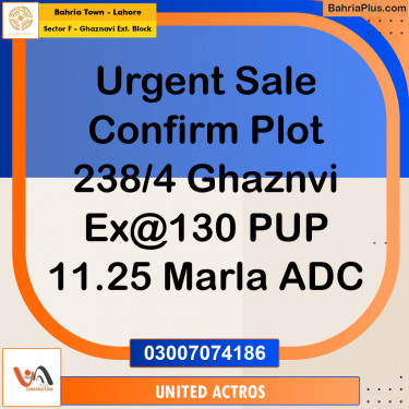 11.25 Marla Residential Plot for Sale in Sector F - Ghaznavi Ext. Block -  Bahria Town, Lahore - (BP-357849)