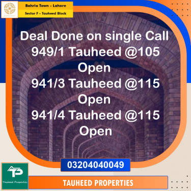 10 Marla Residential Plot for Sale in Sector F - Tauheed Block -  Bahria Town, Lahore - (BP-357935)