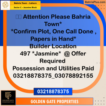10 Marla Residential Plot for Sale in Sector C - Jasmine Block -  Bahria Town, Lahore - (BP-357945)