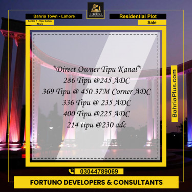 1 Kanal Residential Plot for Sale in Sector F - Tipu Sultan Block -  Bahria Town, Lahore - (BP-358097)