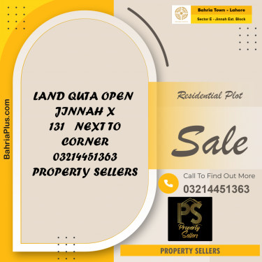 5 Marla Residential Plot for Sale in Sector E - Jinnah Ext. Block -  Bahria Town, Lahore - (BP-358109)