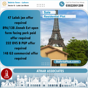 5 Marla Residential Plot for Sale in Sector G - Lalak Jan Block -  Bahria Town, Lahore - (BP-358126)