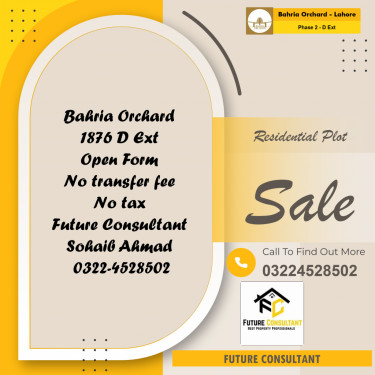 8 Marla Residential Plot for Sale in Phase 2 - D Ext -  Bahria Orchard, Lahore - (BP-358530)