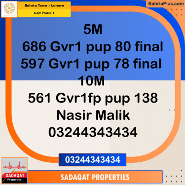 5 Marla Residential Plot for Sale in Golf Phase 1 -  Bahria Town, Lahore - (BP-358614)
