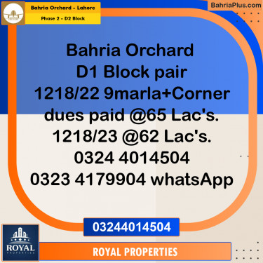 8 Marla Residential Plot for Sale in Phase 2 - D2 Block -  Bahria Orchard, Lahore - (BP-358665)