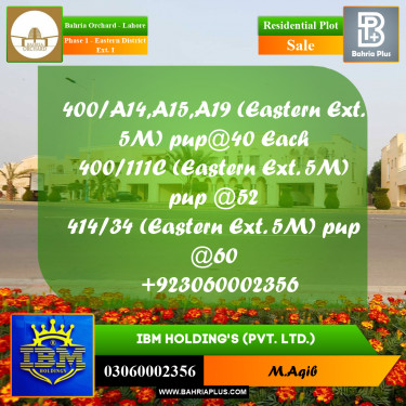 5 Marla Residential Plot for Sale in Phase 1 - Eastern District Ext. I -  Bahria Orchard, Lahore - (BP-358671)