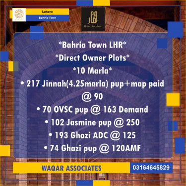 Residential Plot for Sale in Bahria Town, Lahore - (BP-358695)