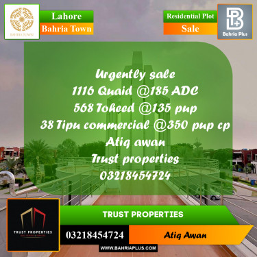 Residential Plot for Sale in Bahria Town, Lahore - (BP-358809)