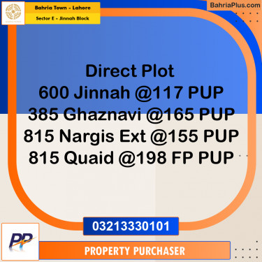 5 Marla Residential Plot for Sale in Sector E - Jinnah Block -  Bahria Town, Lahore - (BP-358925)