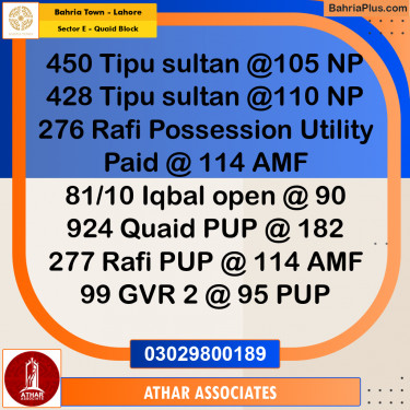 10 Marla Residential Plot for Sale in Sector E - Quaid Block -  Bahria Town, Lahore - (BP-358987)