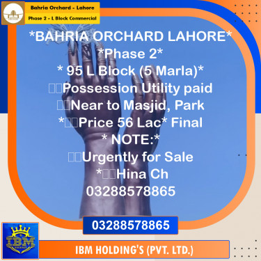 5 Marla Residential Plot for Sale in Phase 2 - L Block Commercial -  Bahria Orchard, Lahore - (BP-359049)