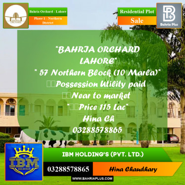 10 Marla Residential Plot for Sale in Phase 1 - Northern District -  Bahria Orchard, Lahore - (BP-359050)