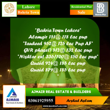 Residential Plot for Sale in Bahria Town, Lahore - (BP-359079)