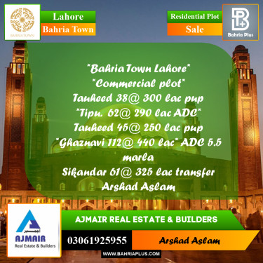 Residential Plot for Sale in Bahria Town, Lahore - (BP-359080)