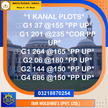 1 Kanal Residential Plot for Sale in Phase 4 - G1 Block -  Bahria Orchard, Lahore - (BP-359102)