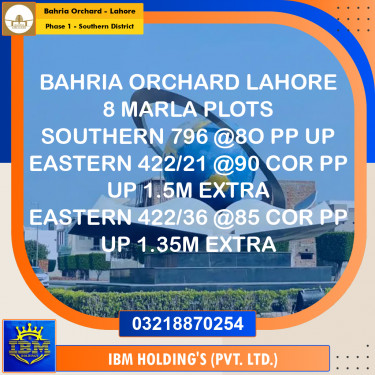 8 Marla Residential Plot for Sale in Phase 1 - Southern District -  Bahria Orchard, Lahore - (BP-359108)