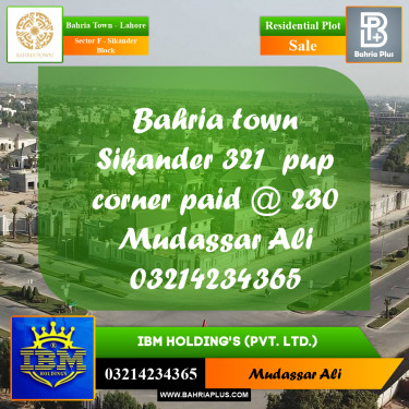 20 Marla Residential Plot for Sale in Sector F - Sikander Block -  Bahria Town, Lahore - (BP-359147)