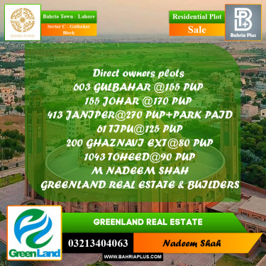 9.25 Marla Residential Plot for Sale in Sector C - Gulbahar Block -  Bahria Town, Lahore - (BP-359294)