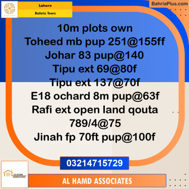 10 Marla Residential Plot for Sale in Bahria Town, Lahore - (BP-359336)