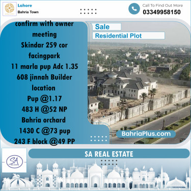 Residential Plot for Sale in Bahria Town, Lahore - (BP-359359)