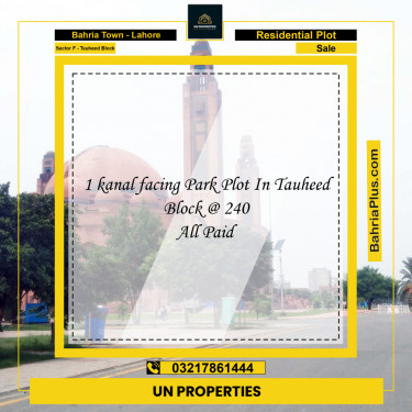 1 Kanal Residential Plot for Sale in Sector F - Tauheed Block -  Bahria Town, Lahore - (BP-359465)