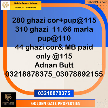 10 Marla Residential Plot for Sale in Sector F - Ghazi Block -  Bahria Town, Lahore - (BP-359492)