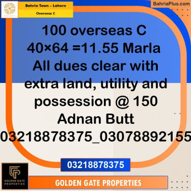 11.55 Marla Residential Plot for Sale in Overseas C -  Bahria Town, Lahore - (BP-359511)