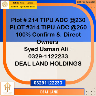 1 Kanal Residential Plot for Sale in Sector F - Tipu Sultan Block -  Bahria Town, Lahore - (BP-359552)