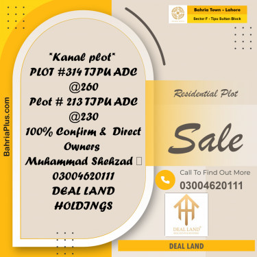 20 Marla Residential Plot for Sale in Sector F - Tipu Sultan Block -  Bahria Town, Lahore - (BP-359576)
