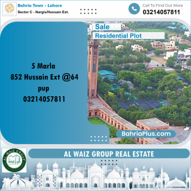 5 Marla Residential Plot for Sale in Sector C - Nargis/Hussain Ext. -  Bahria Town, Lahore - (BP-359632)