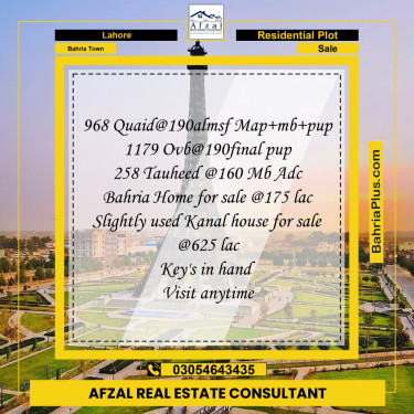 Residential Plot for Sale in Bahria Town, Lahore - (BP-359680)