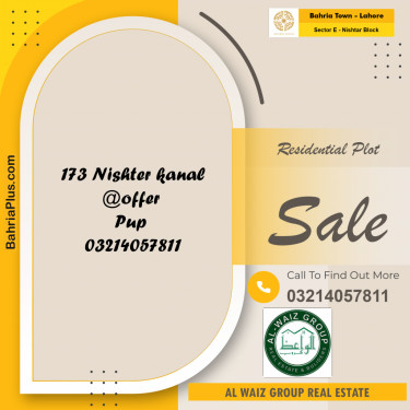 1 Kanal Residential Plot for Sale in Sector E - Nishtar Block -  Bahria Town, Lahore - (BP-359688)