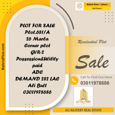 26 Marla Residential Plot for Sale in Golf Phase 2 -  Bahria Town, Lahore - (BP-359811)