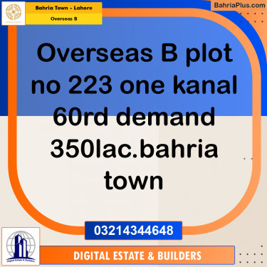 20 Marla Residential Plot for Sale in Overseas B -  Bahria Town, Lahore - (BP-359832)