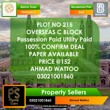 10 Marla Residential Plot for Sale in Overseas C -  Bahria Town, Lahore - (BP-359852)