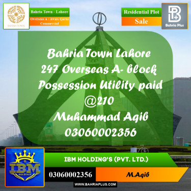 10 Marla Residential Plot for Sale in Overseas A / Awais Qarni Commercial -  Bahria Town, Lahore - (BP-359860)