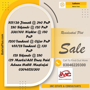 Residential Plot for Sale in Bahria Town, Lahore - (BP-359886)